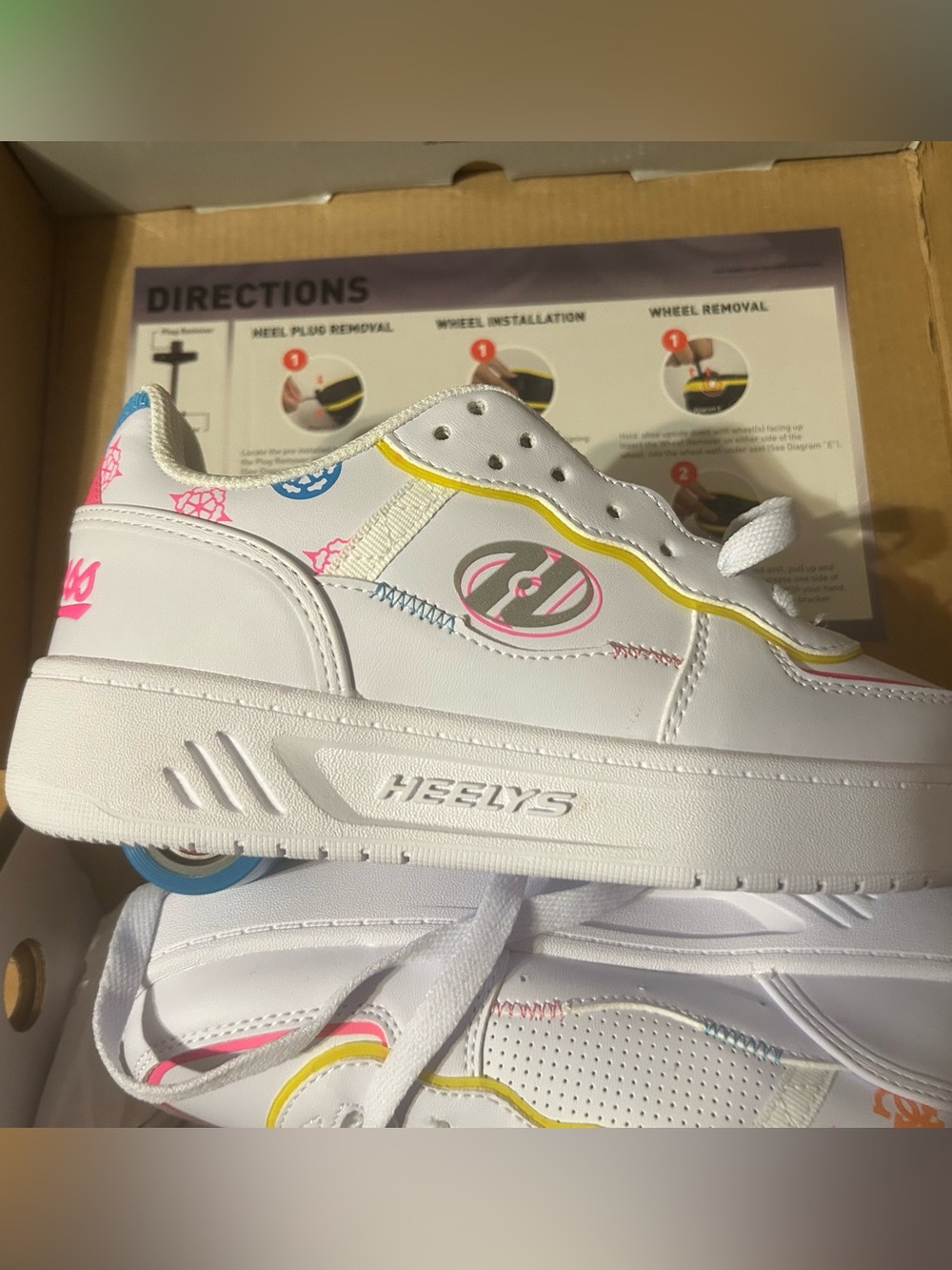 Heely’s Guess Kids' White Sneakers with Pink, Blue & Yellow Accents
